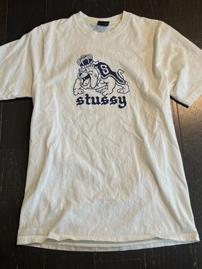 Stussy Bulldog T-Shirt White blue Top short sleeve SMALL